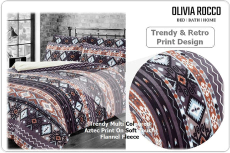OLIVIA ROCCO Fleece Duvet Set in Trendy Multi-Coloured Aztec Print on Soft Flannel Fleece