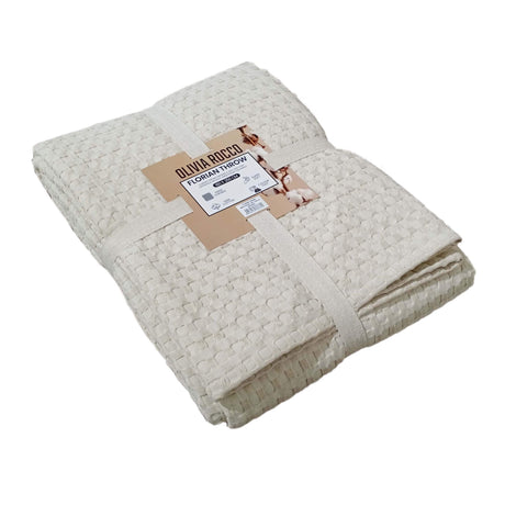 OLIVIA ROCCO Cream Woven Throw Blanket, Soft and Cozy for Home Decor and Warmth