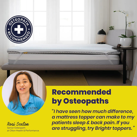 Brightr Sleep Mattress Topper recommended by osteopaths for enhanced sleep and reduced back pain