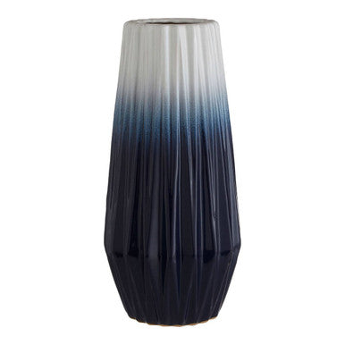 Orsina Ombre Vase with stylish ridged texture and gradient colour from grey to navy