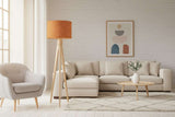 Stylish lampshade on a standing lamp in a modern living room with neutral tones