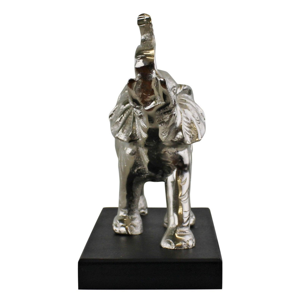 Ornamental Silver Metal Elephant on Plinth Geko Products