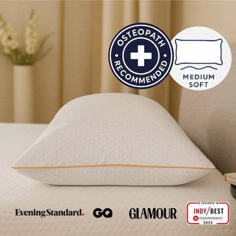 Brightr Sleep Hybrid Adjustable Pillow with medium soft comfort recommended by osteopaths for better neck support