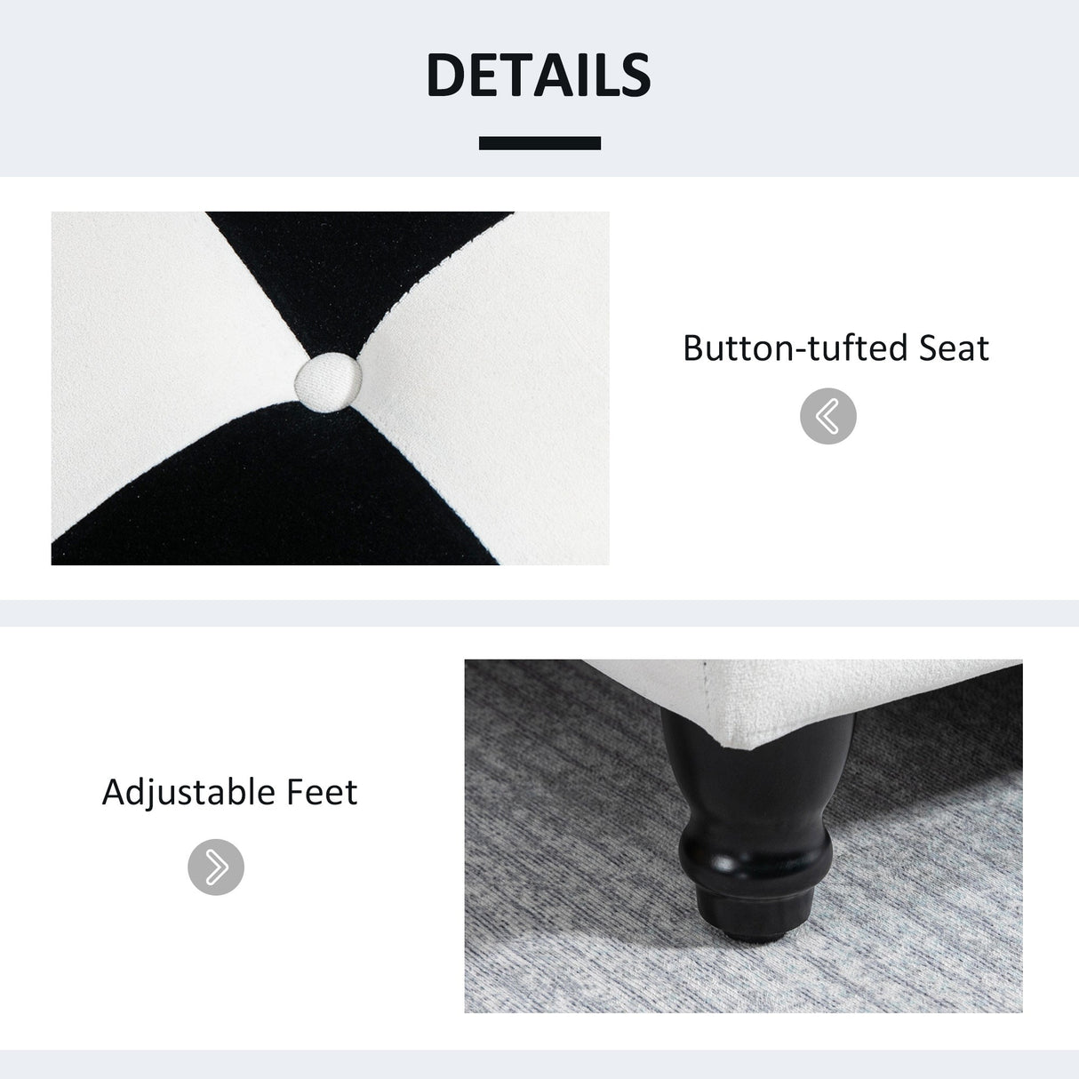 Wise Galleria Button-Tufted Ottoman with Adjustable Feet for Stylish Seating