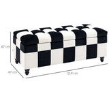 Wise Galleria Ottoman in Black and White Checkered Design with Storage Space and Pommel Feet