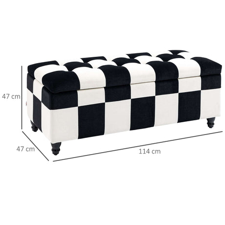Wise Galleria Ottoman in Black and White Checkered Design with Storage Space and Pommel Feet