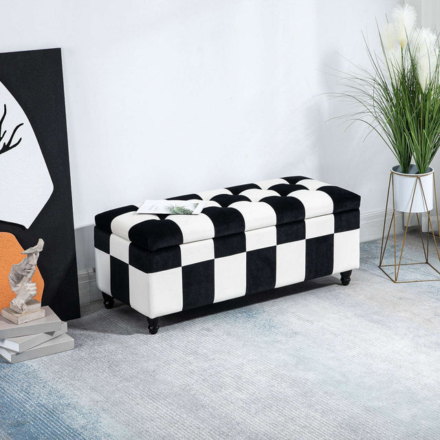 Black and white checkerboard Ottoman from Wise Galleria for stylish living room seating