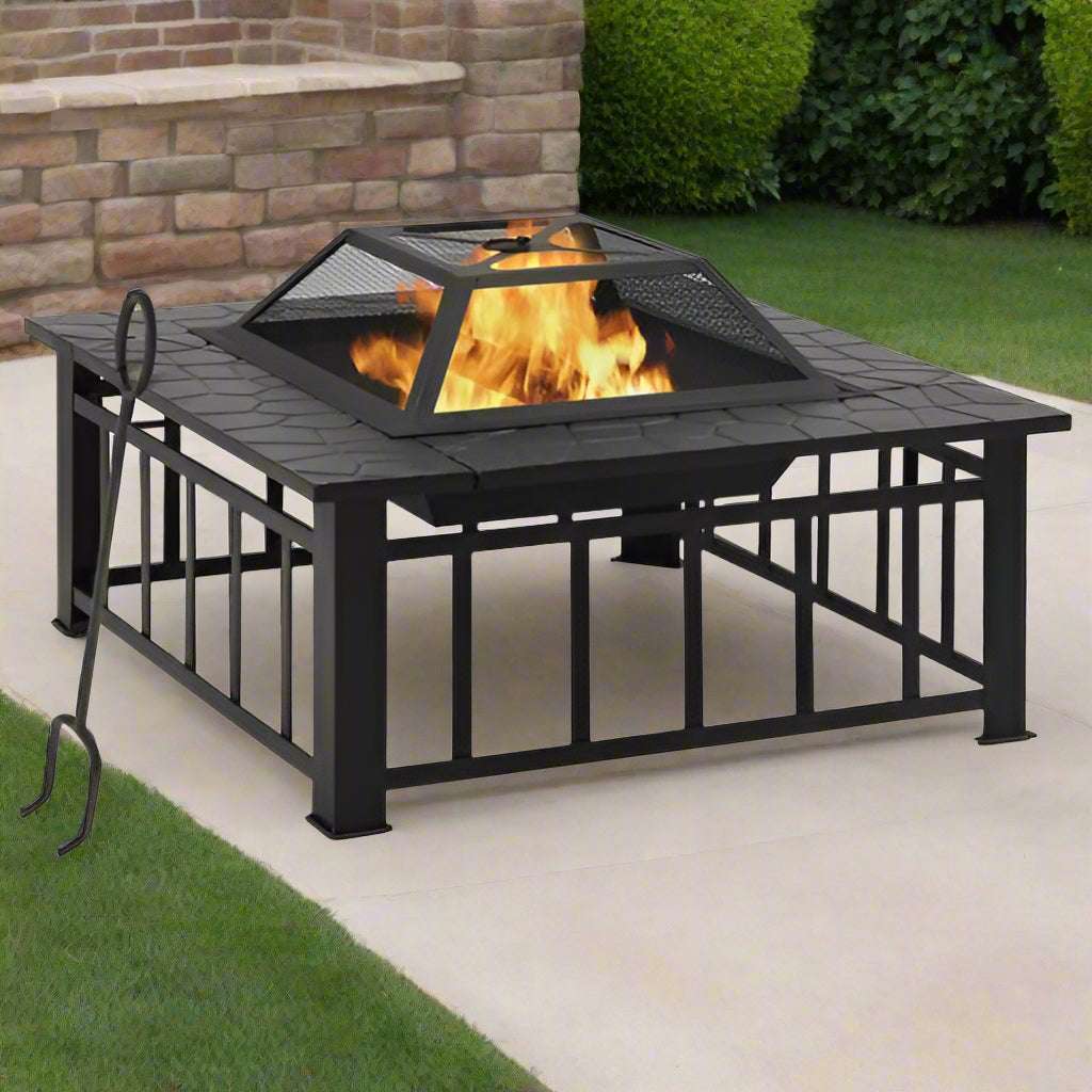 vidaXL Fire Pit With Poker 79x79x46.5 cm XXL Steel vidaXL