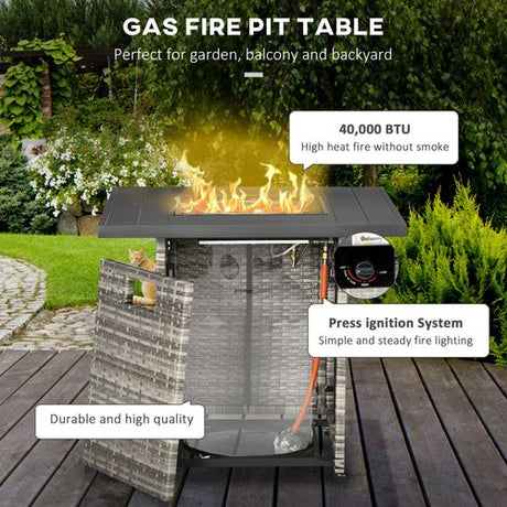 Outsunny Rattan Patio Fire Pit Table with Cover Outsunny