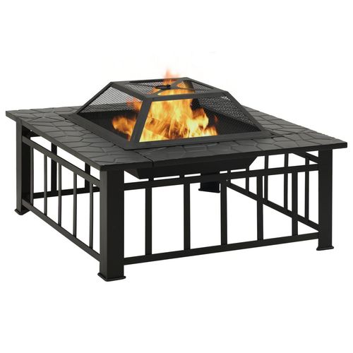 vidaXL Fire Pit With Poker 79x79x46.5 cm XXL Steel vidaXL