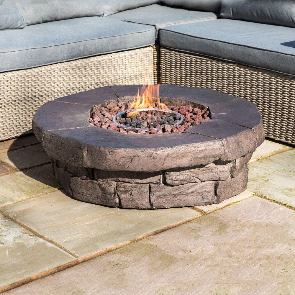 Outdoor Garden Low Gas Fire Pit Table Heater, Lava Rocks & Cover Teamson Home