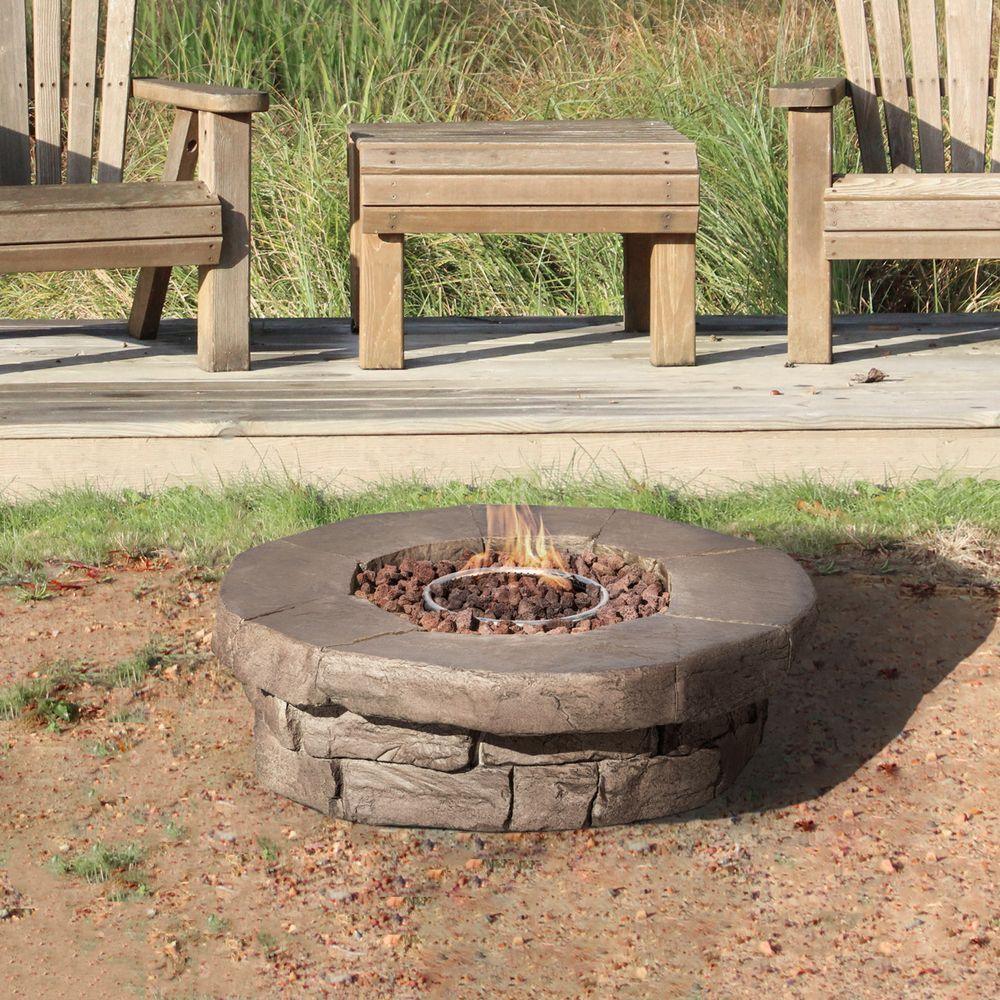 Outdoor Garden Low Gas Fire Pit Table Heater, Lava Rocks & Cover Teamson Home