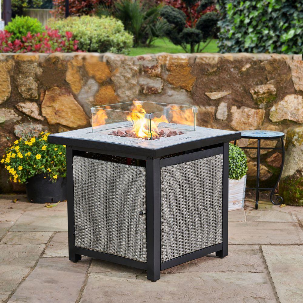 Outdoor Garden Rattan Propane Gas Fire Pit Table, Smokeless Firepit Teamson Home