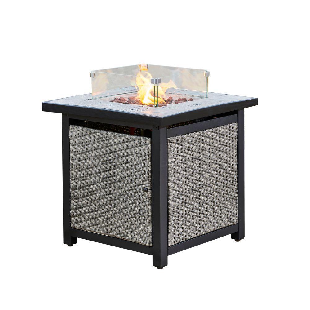 Outdoor Garden Rattan Propane Gas Fire Pit Table, Smokeless Firepit Teamson Home