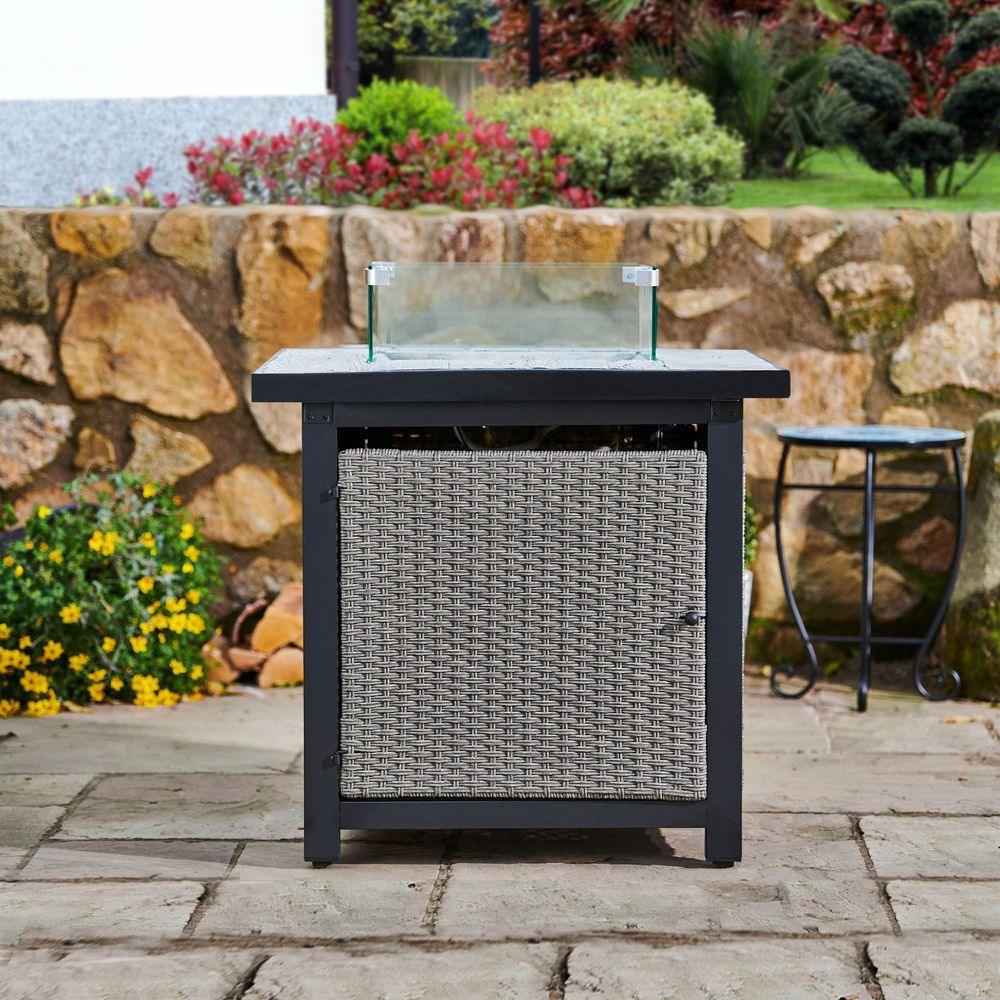 Outdoor Garden Rattan Propane Gas Fire Pit Table, Smokeless Firepit Teamson Home