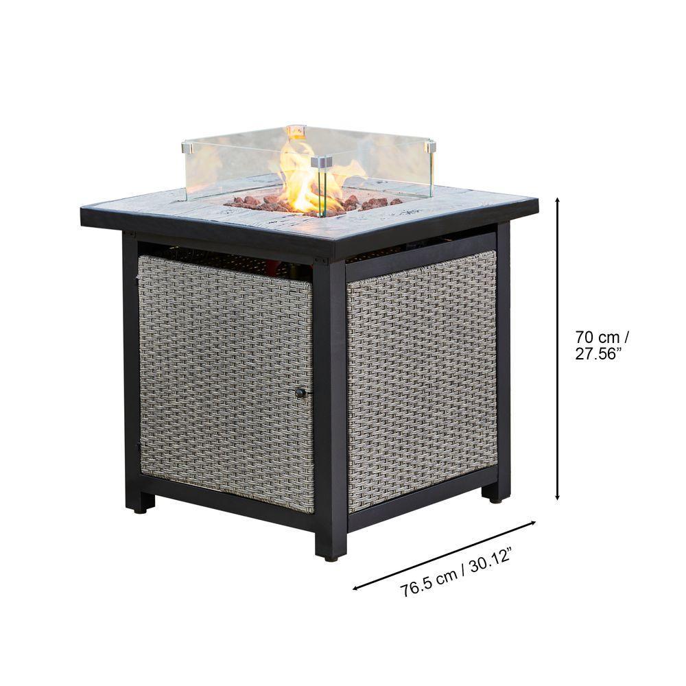 Outdoor Garden Rattan Propane Gas Fire Pit Table, Smokeless Firepit Teamson Home