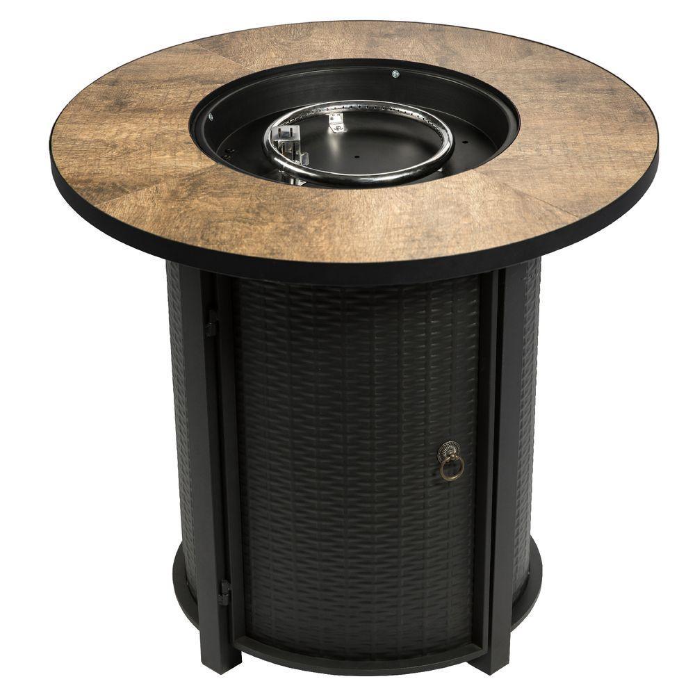 Outdoor Garden Round Gas Fire Pit Table Heater, Lava Rocks & Cover Teamson Home