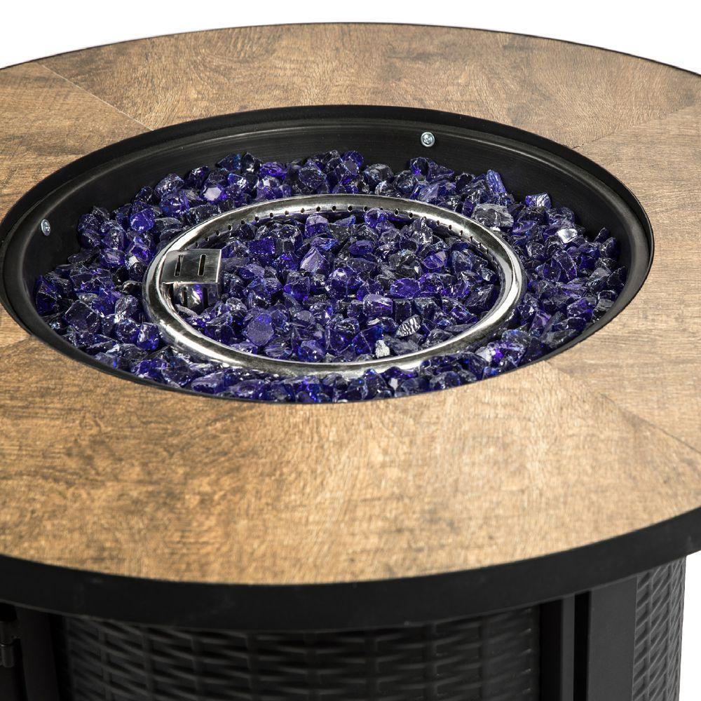 Outdoor Garden Round Gas Fire Pit Table Heater, Lava Rocks & Cover Teamson Home