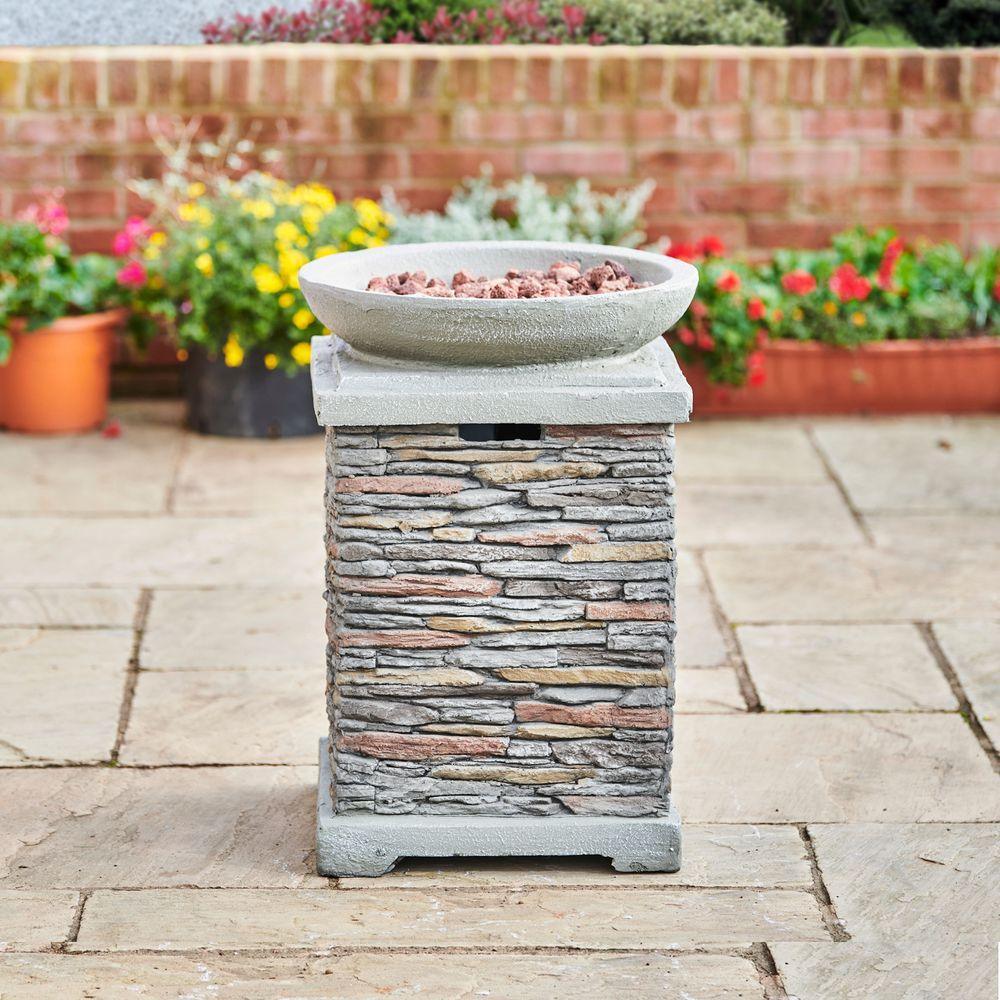 Outdoor Garden Stone Propane Gas Fire Pit with Lava Rocks & Cover Teamson Home