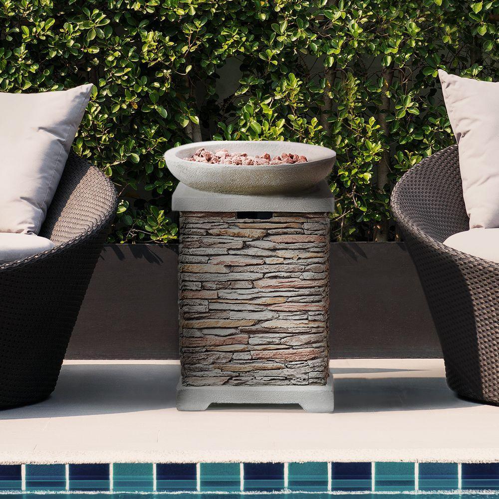 Outdoor Garden Stone Propane Gas Fire Pit with Lava Rocks & Cover Teamson Home