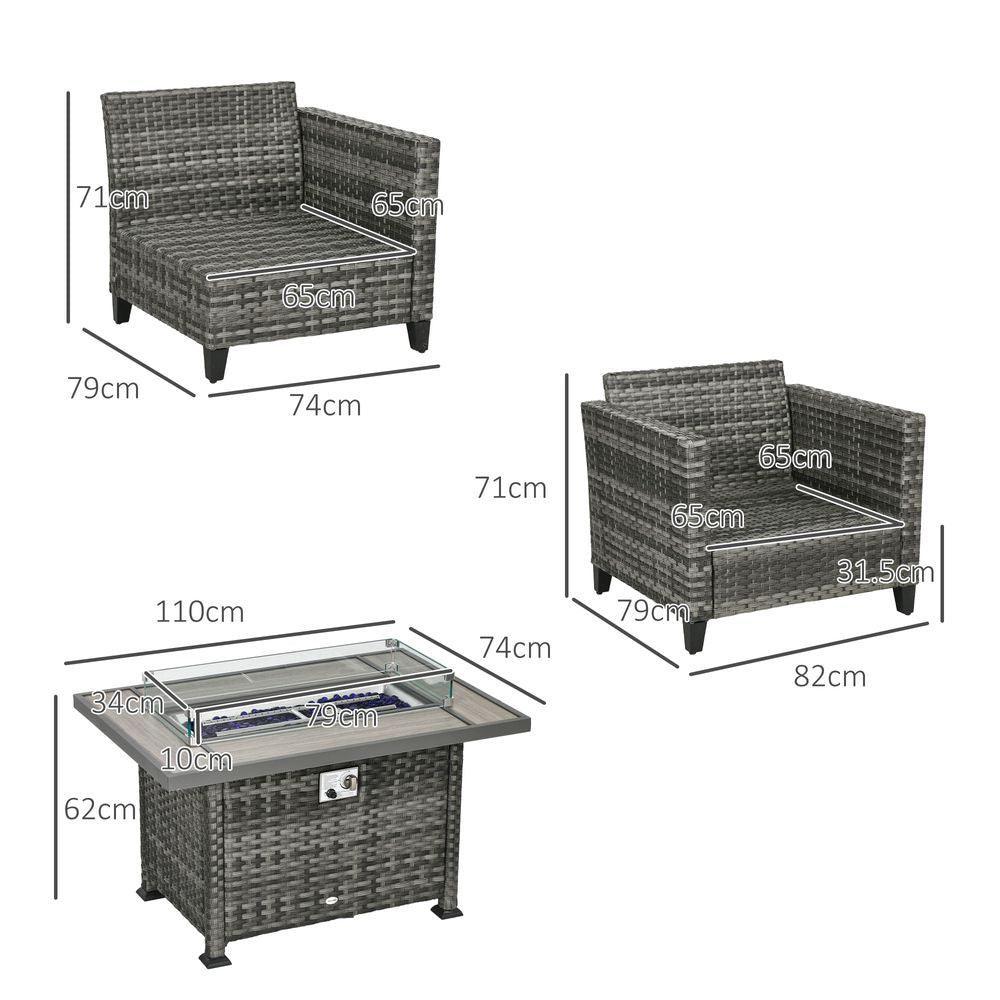 Outsunny 5 PCs Rattan Garden Furniture Set with Gas Fire Pit Table Outsunny