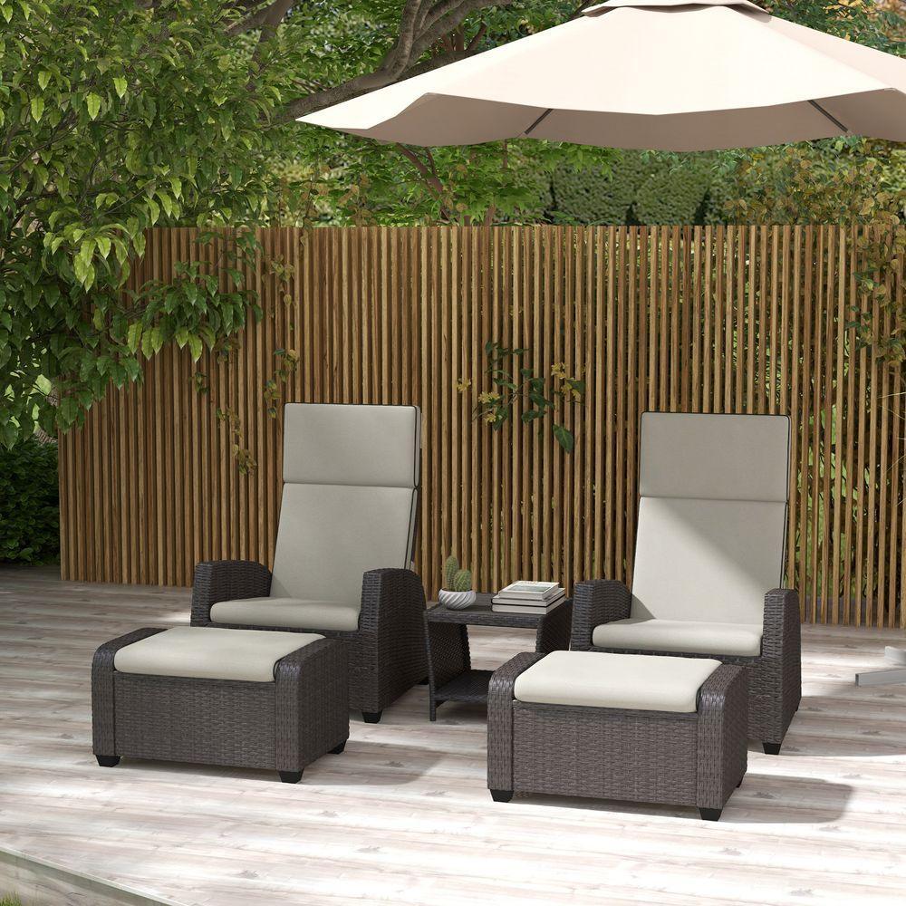 Outsunny 5 PCs Rattan Garden Furniture Set with Reclining Chairs, Table, Brown - Shades 4 Seasons