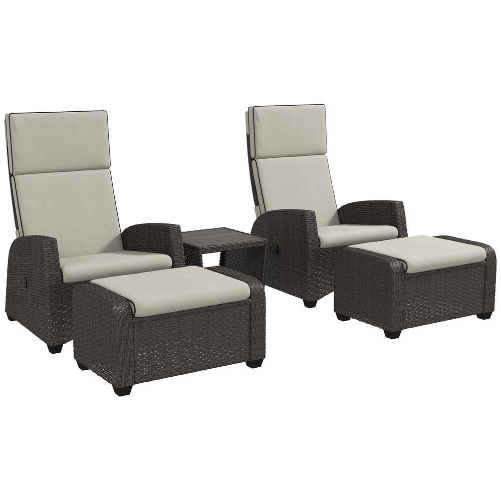 Outsunny 5 PCs Rattan Garden Furniture Set with Reclining Chairs, Table, Brown - Shades 4 Seasons