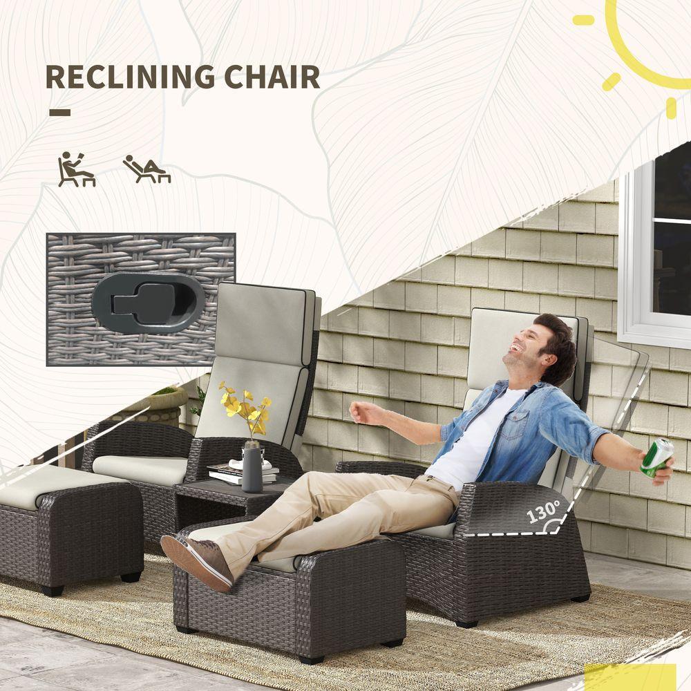 Outsunny 5 PCs Rattan Garden Furniture Set with Reclining Chairs, Table, Brown - Shades 4 Seasons