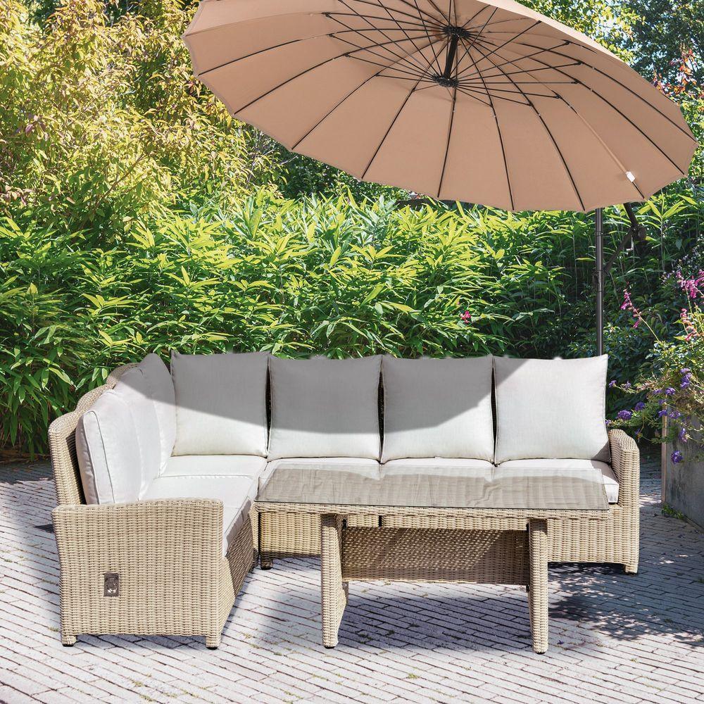 Outsunny 5 PCS Reclining PE Rattan Garden Dining Set Patio Outdoor Furniture - Shades 4 Seasons