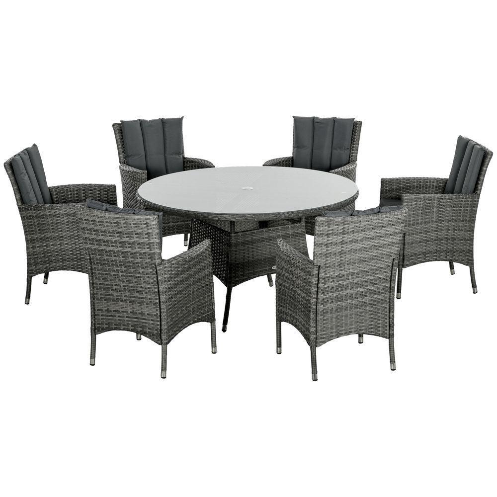 Outsunny 6 Seater Rattan Garden Furniture Set w/ Glass Tabletop, Mixed Grey - Shades 4 Seasons