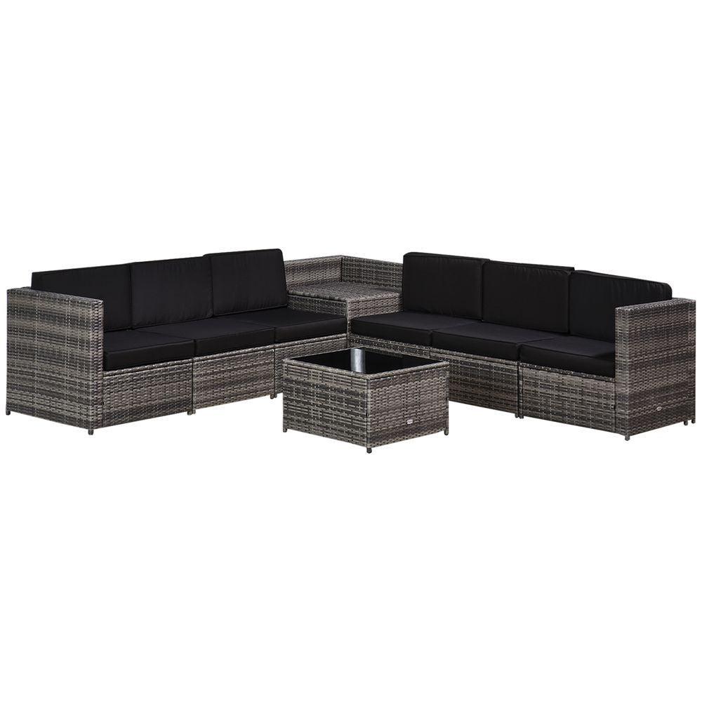 Outsunny 6-Seater Rattan Sofa Furniture Set W/ Cushions, Steel Frame-Grey - Shades 4 Seasons