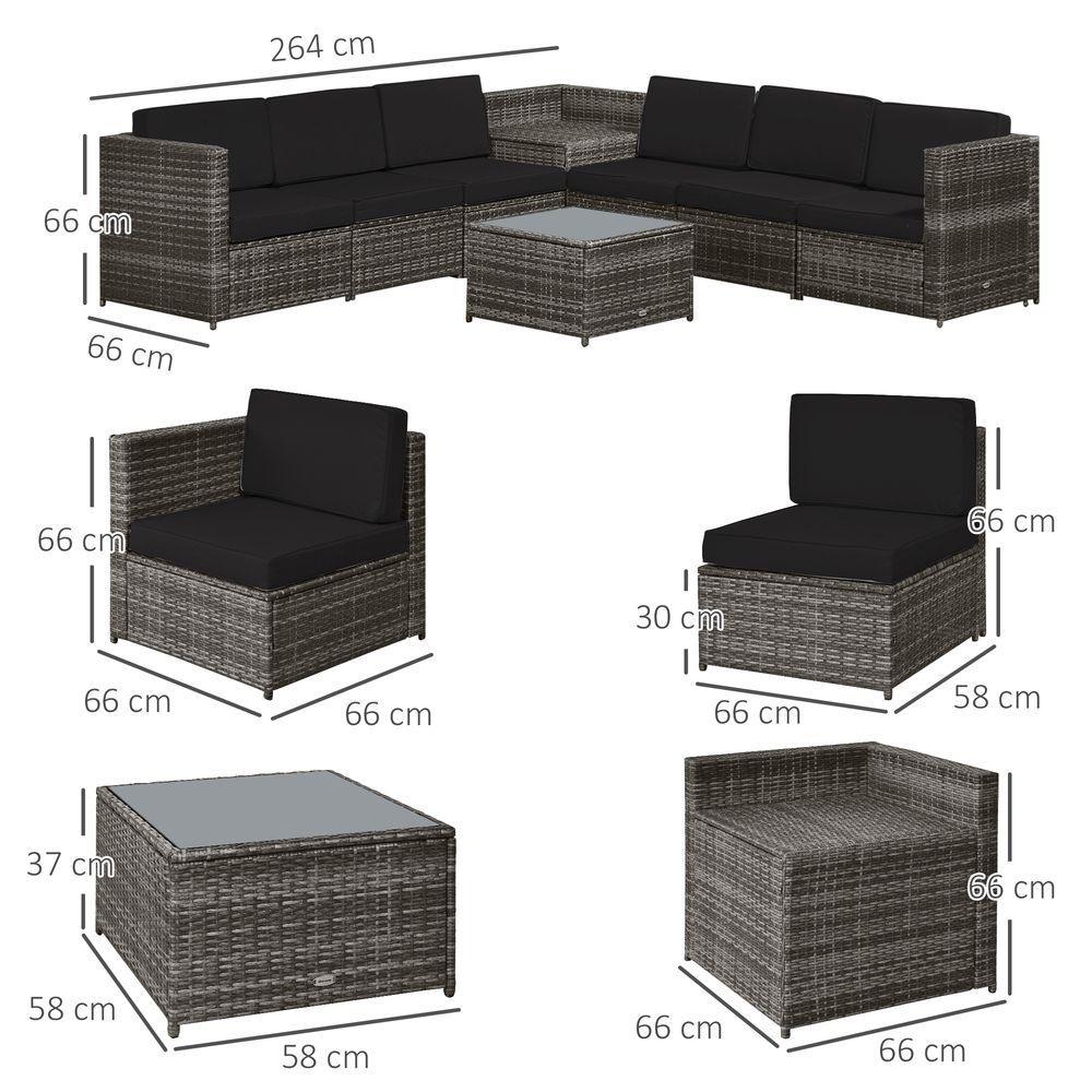 Outsunny 6-Seater Rattan Sofa Furniture Set W/ Cushions, Steel Frame-Grey Outsunny