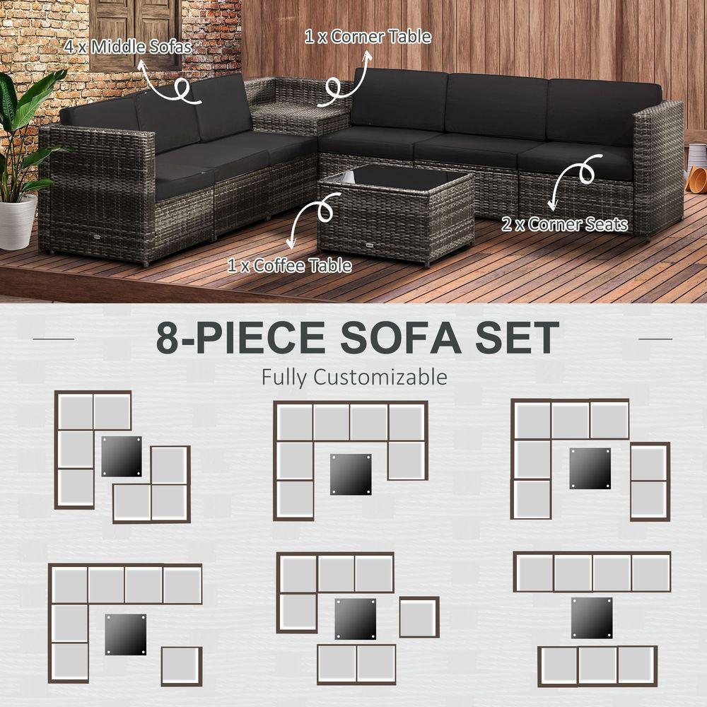 Outsunny 6-Seater Rattan Sofa Furniture Set W/ Cushions, Steel Frame-Grey Outsunny