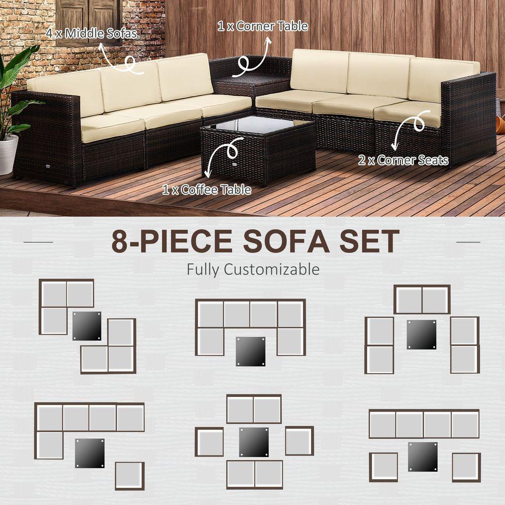 Outsunny 6-Seater Rattan Sofa Furniture Set W/Cushions, Steel Frame-Brown Outsunny