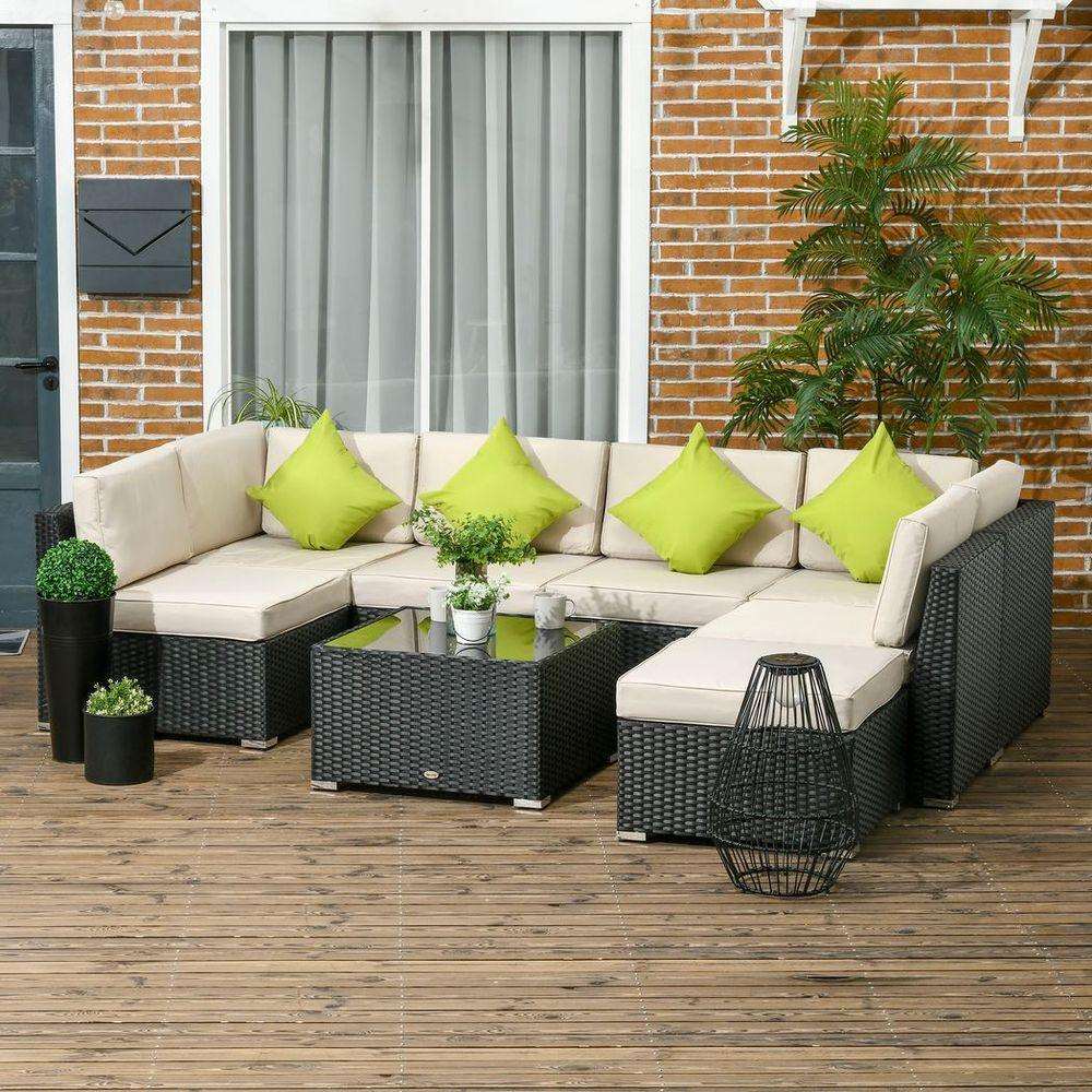 Outsunny 8 Pieces Patio Rattan Sofa Set Garden Furniture Set for Outdoor Black Outsunny