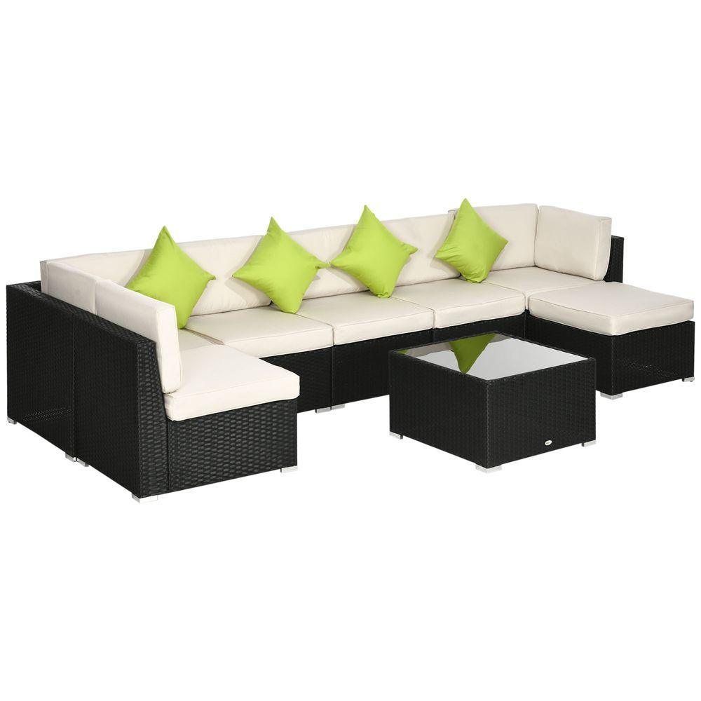 Outsunny 8 Pieces Patio Rattan Sofa Set Garden Furniture Set for Outdoor Black - Shades 4 Seasons