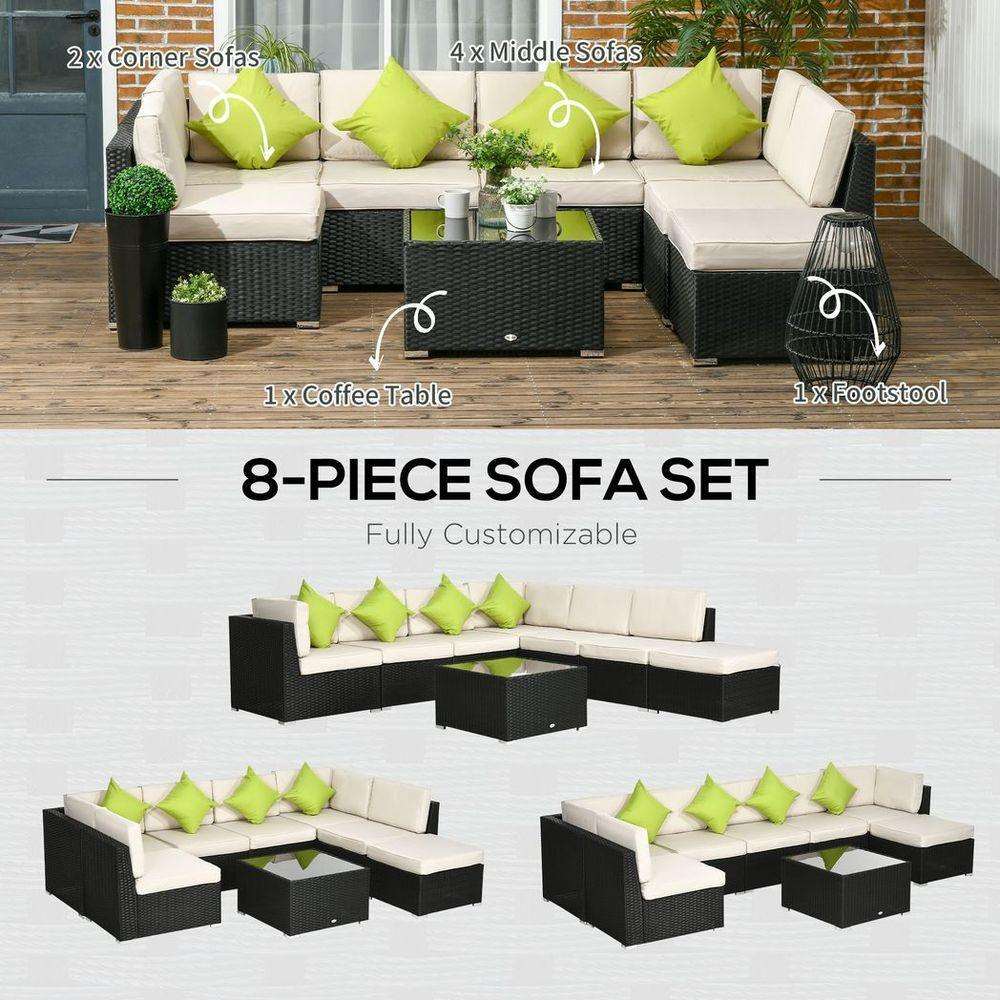 Outsunny 8 Pieces Patio Rattan Sofa Set Garden Furniture Set for Outdoor Black Outsunny