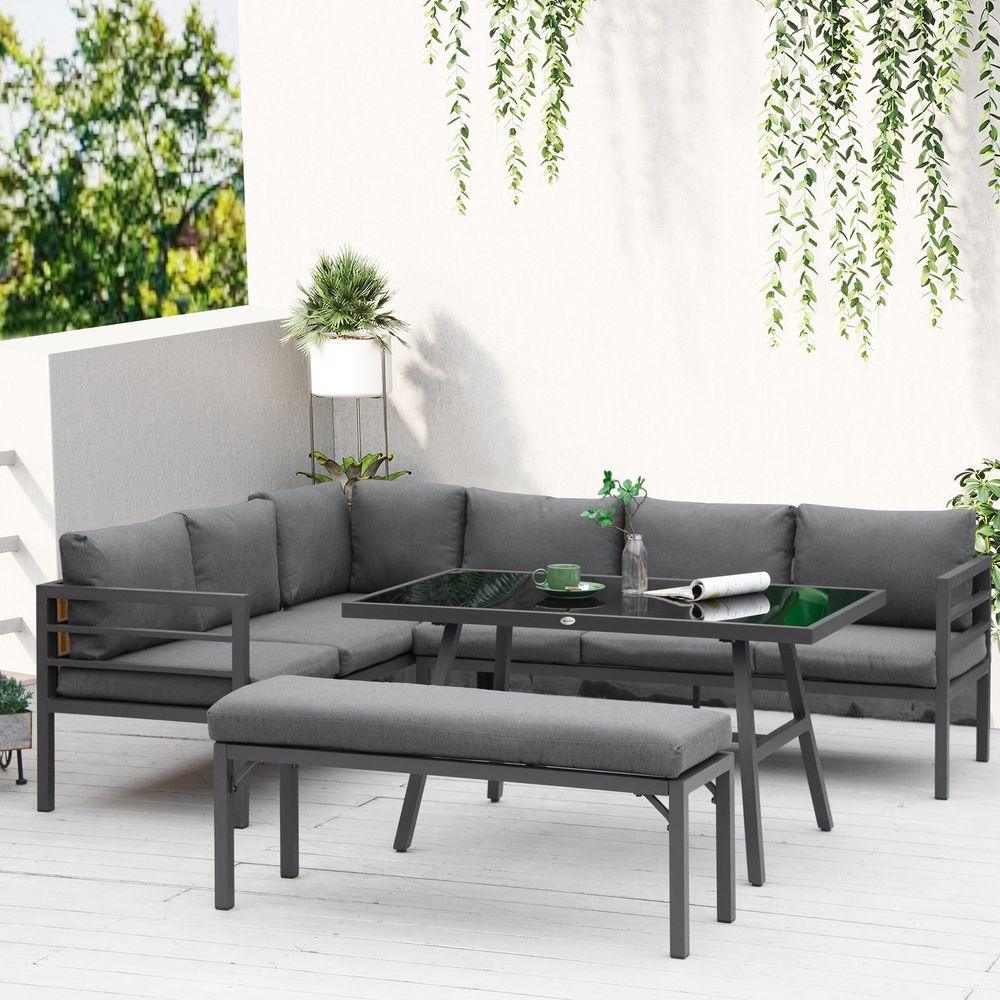 Outsunny 8-Seater Aluminium Garden Dining Sofa Furniture Set with Cushions - Shades 4 Seasons