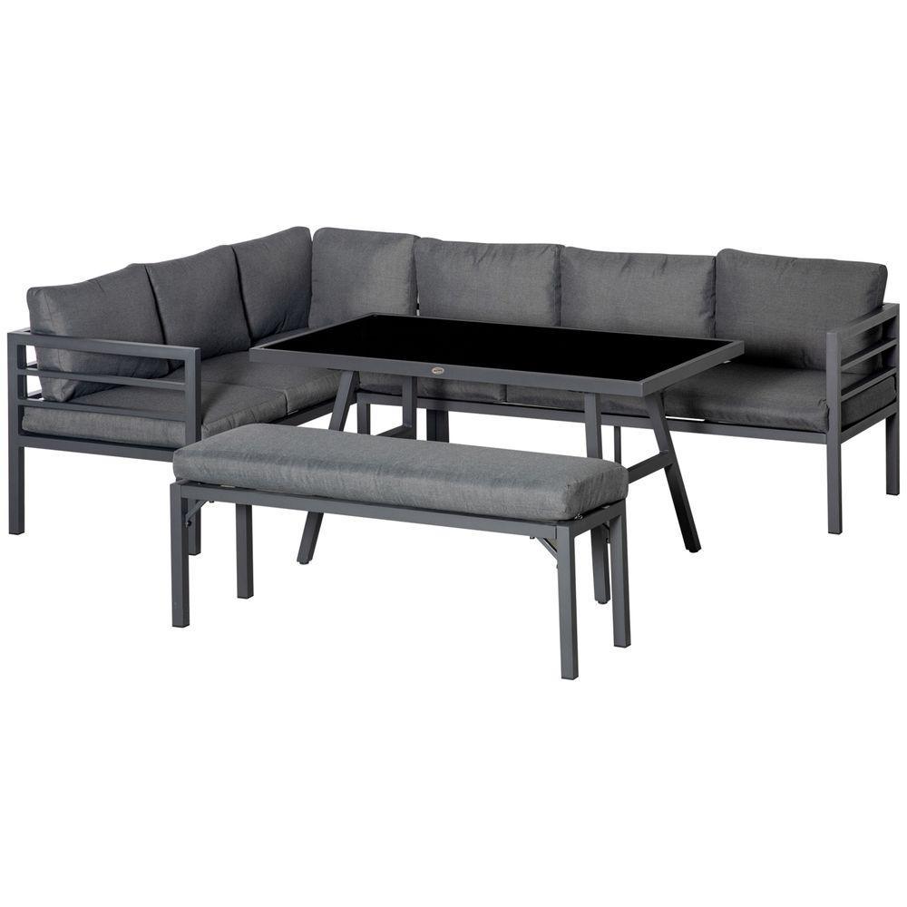 Outsunny 8-Seater Aluminium Garden Dining Sofa Furniture Set with Cushions - Shades 4 Seasons