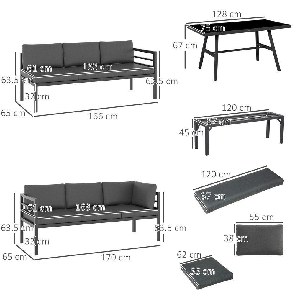 Outsunny 8-Seater Aluminium Garden Dining Sofa Furniture Set with Cushions Outsunny