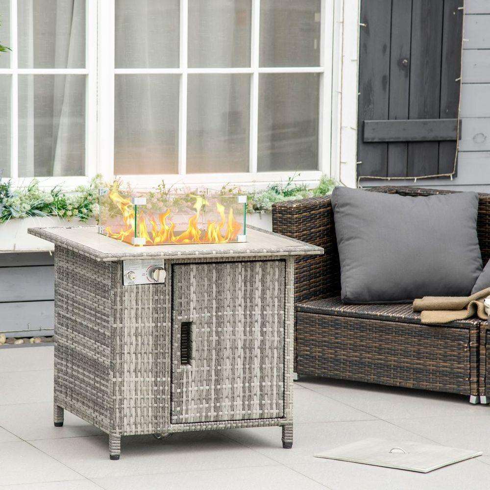 Outsunny Gas Fire Pit Table w/ Rain Cover, Windscreen & Lava Stone, 50,000 BTU Outsunny