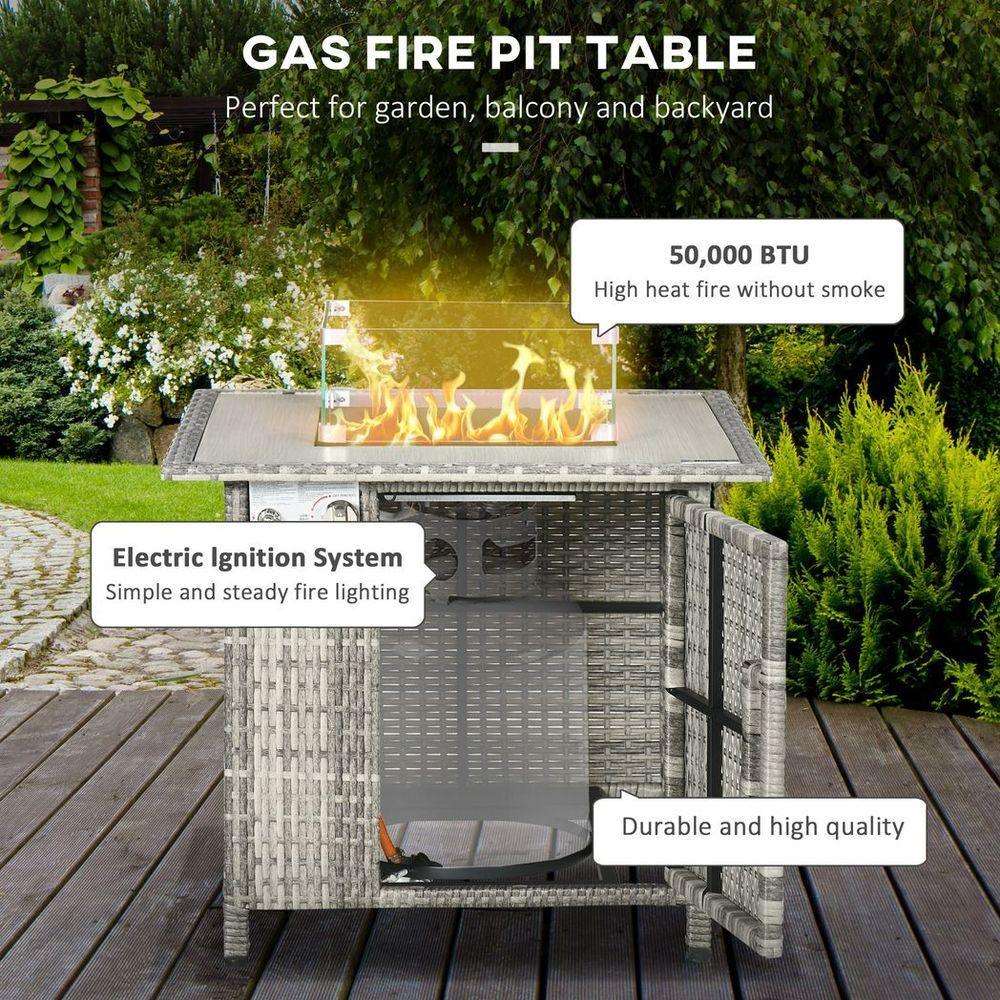 Outsunny Gas Fire Pit Table w/ Rain Cover, Windscreen & Lava Stone, 50,000 BTU Outsunny