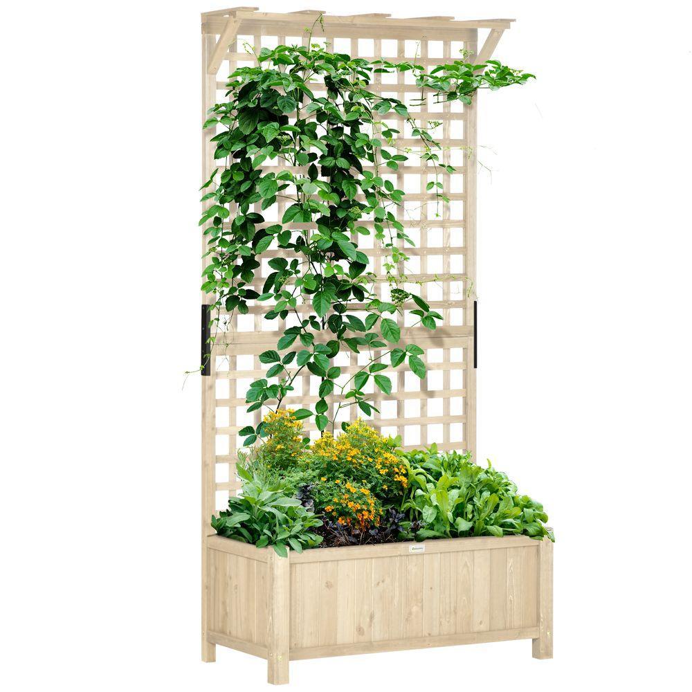 Outsunny Wood Planter with Trellis for Climbing Plants Vines Planter Box Natural Outsunny