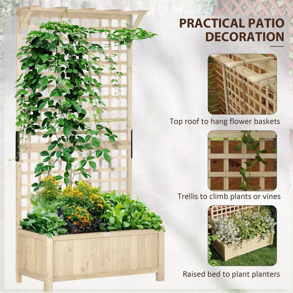 Outsunny Wood Planter with Trellis for Climbing Plants Vines Planter Box Natural Outsunny