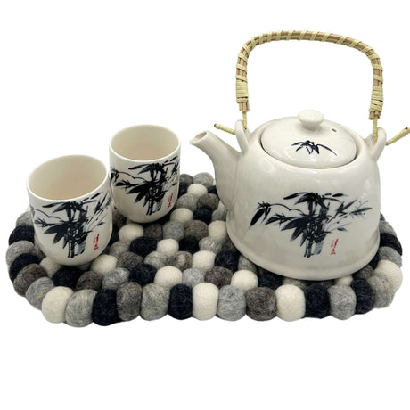 Felt Ball Oval Centre Mat - Multi Grey Colour Shades 4 Seasons