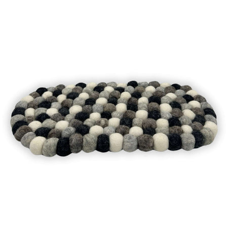 Felt Ball Oval Centre Mat - Multi Grey Colour Shades 4 Seasons