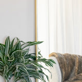 Elegant Jobu Home Oval Mirror with a sleek gold frame and plant displayed nearby