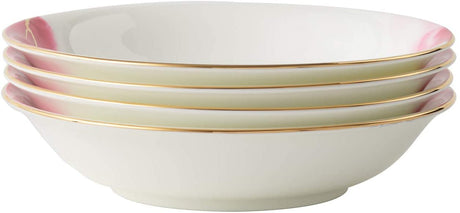 Elegant set of four Pasta Bowls with gold rim and soft pink design by London Boutique Lifestyle