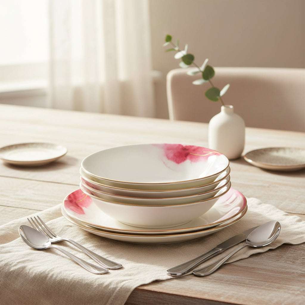 Set of four elegant pasta bowls with floral design from London Boutique Lifestyle for stylish dining