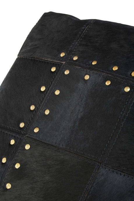 Black Patchwork Cushion with Gold Studs for a Stylish Home Decor Accent